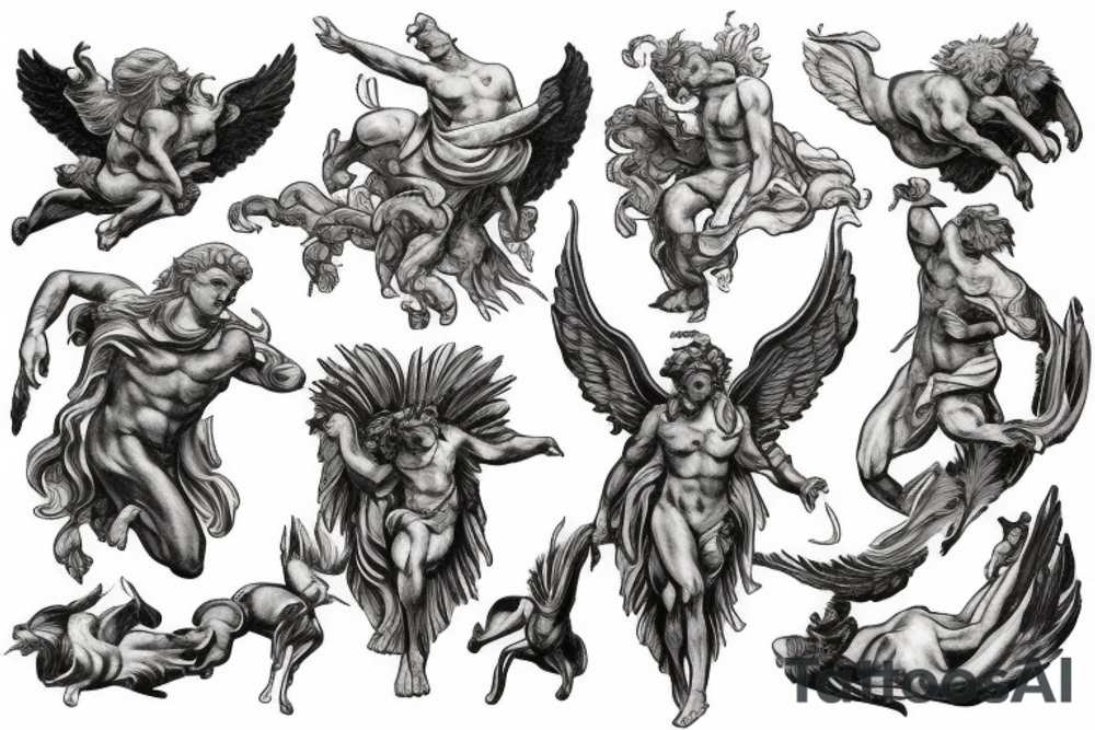 Atlas from the greek mythology surrounded by Cerberus tattoo idea