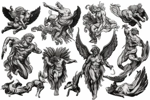 Atlas from the greek mythology surrounded by Cerberus tattoo idea