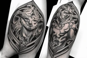 Atlas from the greek mythology surrounded by Cerberus tattoo idea