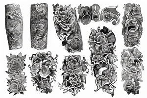A tattoo sleeve about money, family, love and friends tattoo idea