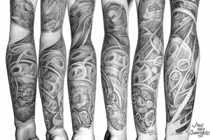 A tattoo sleeve about money, family, love and friends tattoo idea