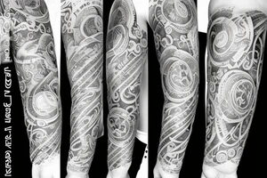 A tattoo sleeve about money, family, love and friends tattoo idea