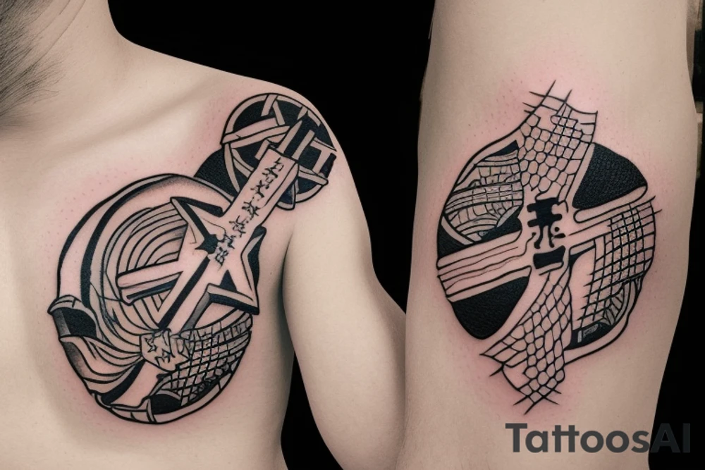 Soldier with small cross somewhere and waves tattoo idea
