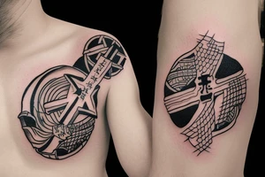 Soldier with small cross somewhere and waves tattoo idea