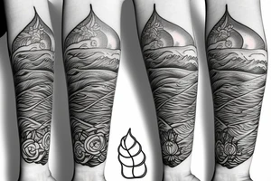 Lighthouse with waves and flowers tattoo idea