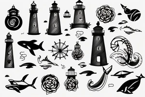 Lighthouse with waves and whale tattoo idea