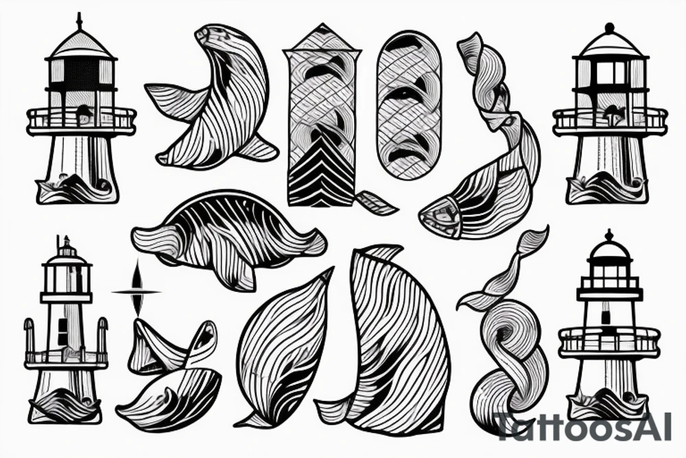 Lighthouse with waves and whale tattoo idea