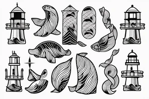 Lighthouse with waves and whale tattoo idea