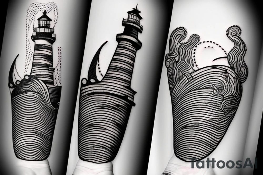 Lighthouse with waves and whale tattoo idea