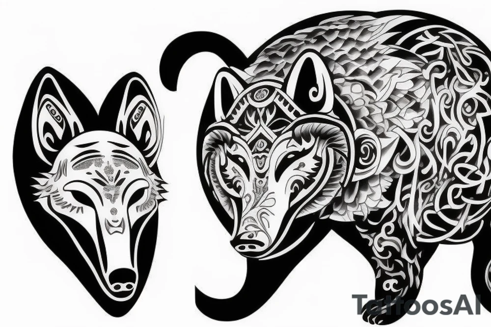 two wolfs black and white ying yang tattoo idea