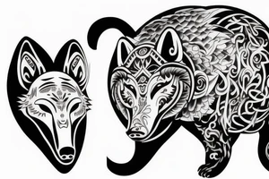 two wolfs black and white ying yang tattoo idea