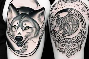two wolfs black and white ying yang tattoo idea