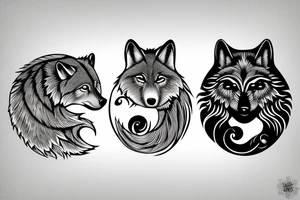 two wolfs black and white ying yang tattoo idea