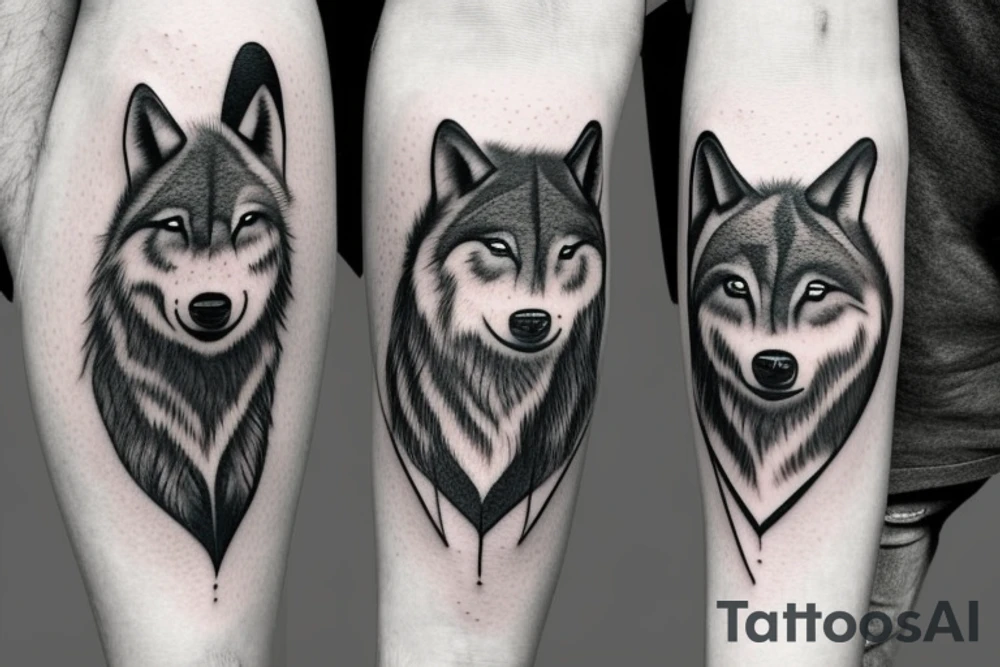 two wolfs into each other black and white ying yang tattoo idea