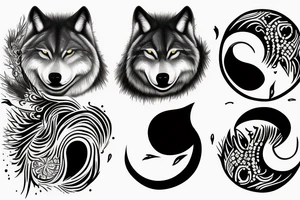 two wolfs into each other black and white ying yang tattoo idea