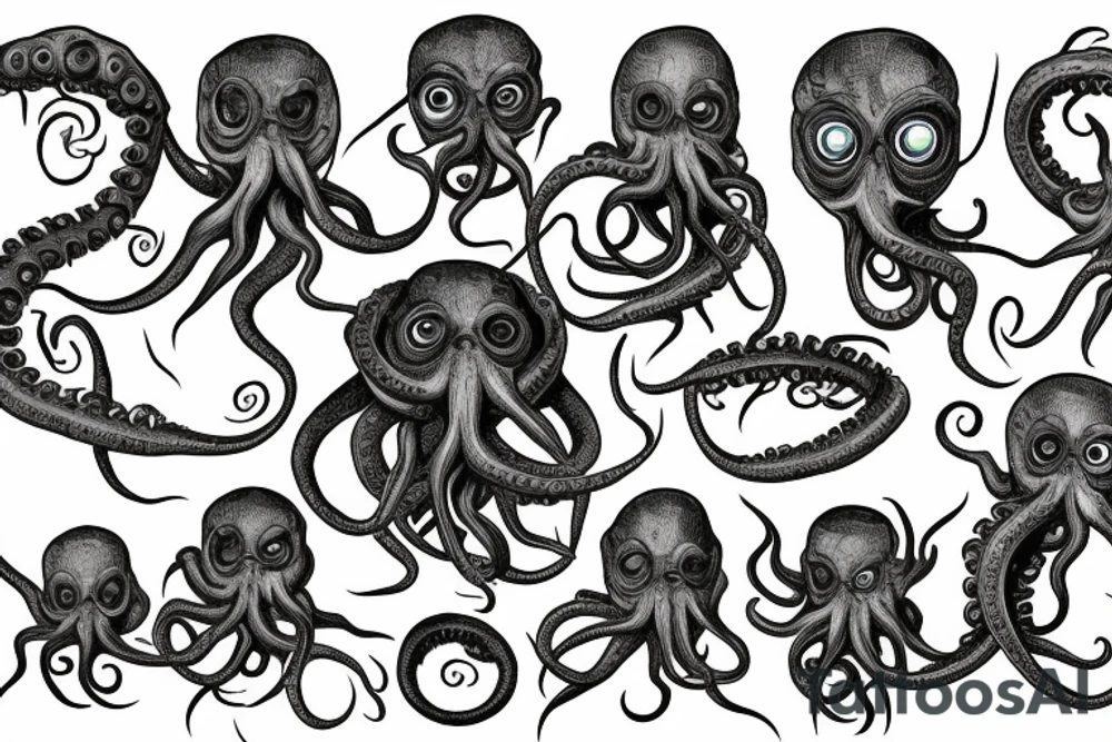 Hermaeus Mora Daedric Prince of knowledge and memory as a grotesque mass of tentacles and eyeballs tattoo idea