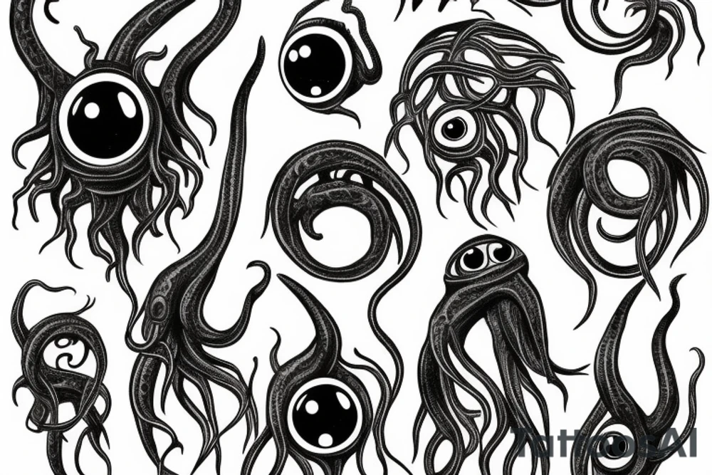 grotesque mass of tentacles and eyeballs Hermaeus Mora Daedric Prince tattoo idea