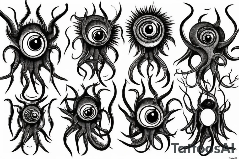 grotesque mass of tentacles and eyeballs Hermaeus Mora Daedric Prince tattoo idea