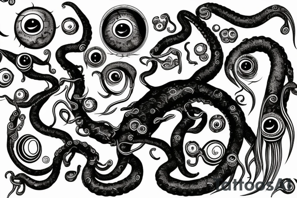grotesque mass of tentacles and a lot of randomly placed eyeballs Hermaeus Mora Daedric Prince tattoo idea