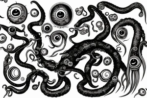grotesque mass of tentacles and a lot of randomly placed eyeballs Hermaeus Mora Daedric Prince tattoo idea