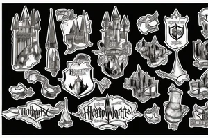 hogwarts castle with scenes from the books tattoo idea