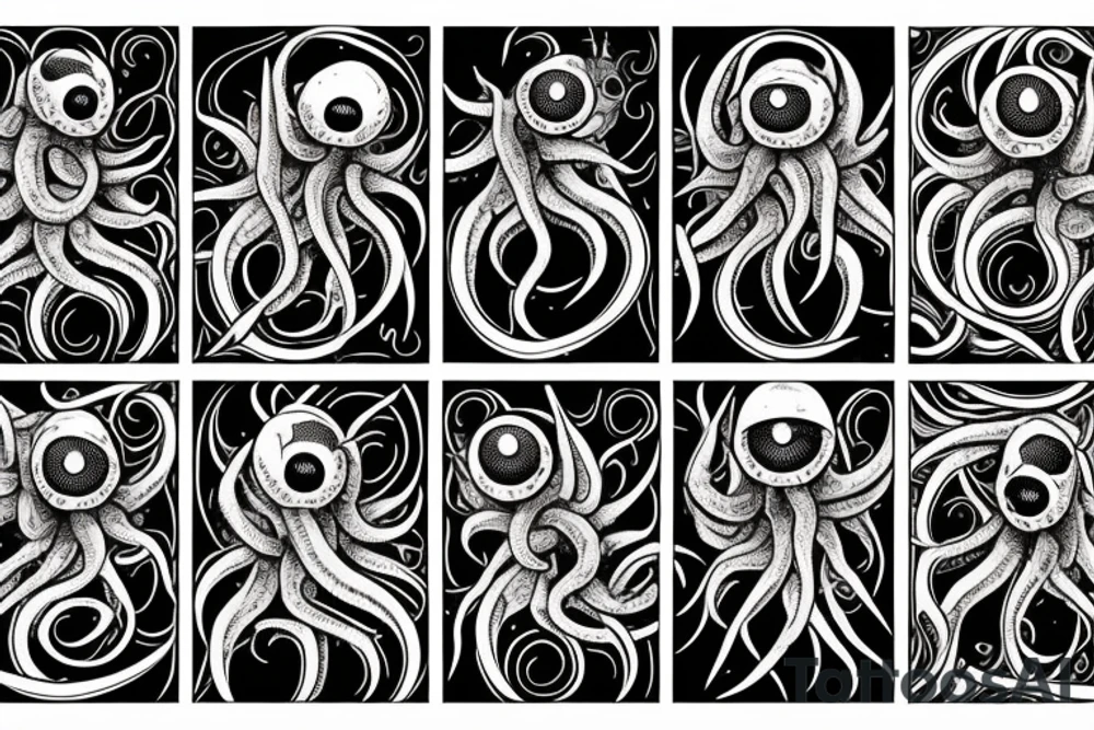 Hermaeus Mora Daedric Prince of knowledge and memory as a grotesque black mass of tentacles and eyeballs tattoo idea