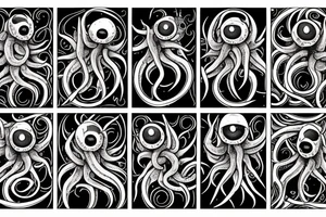 Hermaeus Mora Daedric Prince of knowledge and memory as a grotesque black mass of tentacles and eyeballs tattoo idea