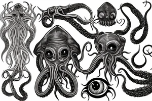 Hermaeus Mora Daedric Prince of knowledge and memory as a grotesque black mass of tentacles and eyeballs tattoo idea