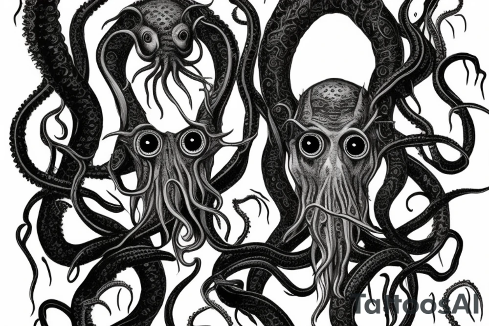 Hermaeus Mora Daedric Prince of knowledge and memory as a grotesque black mass of tentacles and a lot of eyeballs tattoo idea
