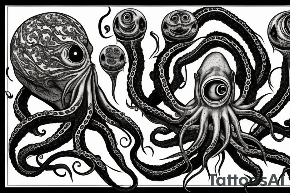 Hermaeus Mora Daedric Prince of knowledge and memory as a grotesque black mass of tentacles and a lot of eyeballs tattoo idea
