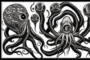 Hermaeus Mora Daedric Prince of knowledge and memory as a grotesque black mass of tentacles and a lot of eyeballs tattoo idea