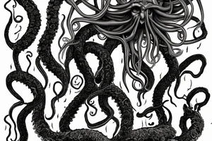 Hermaeus Mora Daedric Prince of knowledge and memory as a grotesque black mass of tentacles and a lot of randomly placed on body 
eyeballs tattoo idea