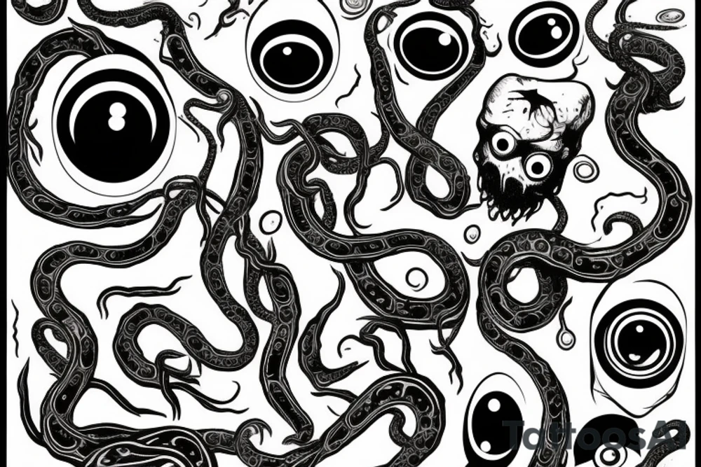 Hermaeus Mora grotesque black mass of tentacles and a lot of randomly placed
eyeballs tattoo idea Hermaeus Mora grotesque black mass of tentacles and a lot of randomly placed
eyeballs tattoo idea