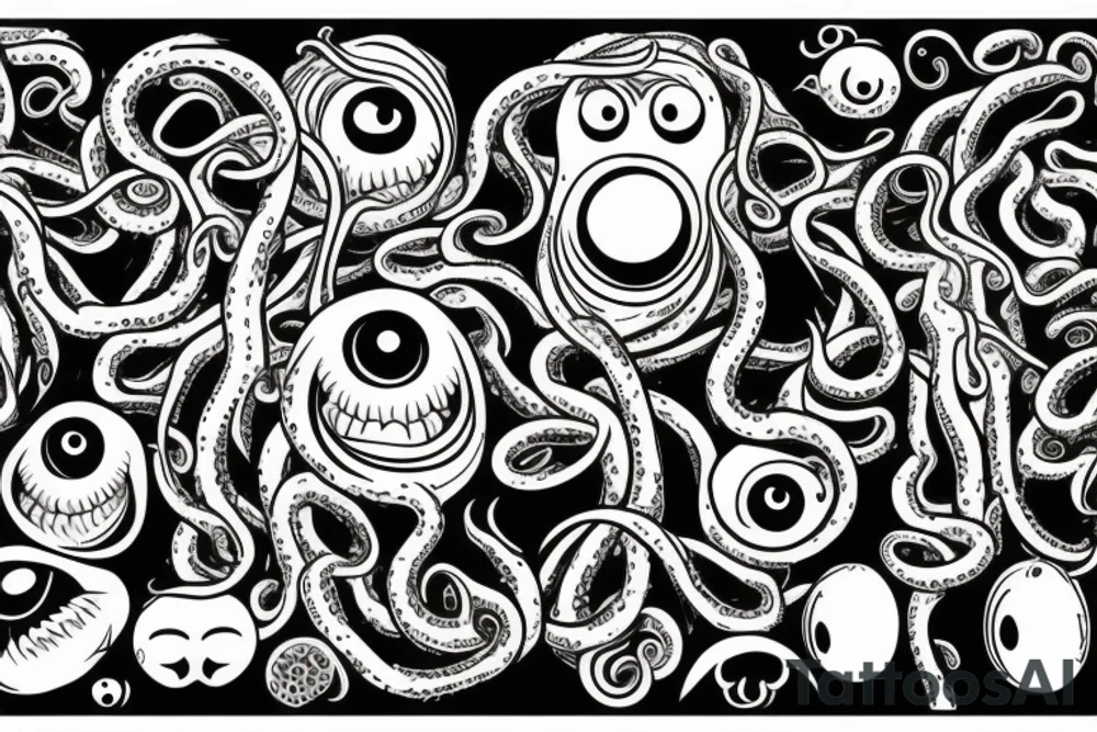 Hermaeus Mora grotesque black mass of tentacles and a lot of randomly placed
eyeballs tattoo idea Hermaeus Mora grotesque black mass of tentacles and a lot of randomly placed
eyeballs tattoo idea