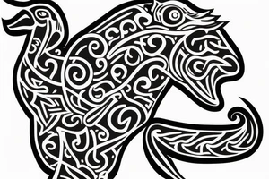 Bird and a dog viking tattoo in a horse shoe shape tattoo idea