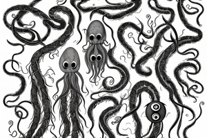 Hermaeus Mora black mass of a lot of tentacles and a lot of randomly placed 
eyeballs horizontally symmetric tattoo idea