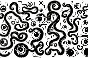 black mass of a lot of tentacles and a lot of randomly placed eyeballs horizontally symmetric tattoo idea