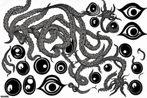 huge black mass of a lot of tentacles and a lot of randomly placed eyeballs horizontally symmetric tattoo idea