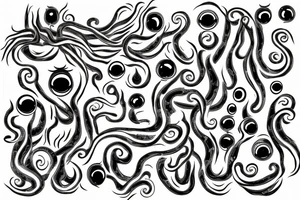 huge black mass of a lot of tentacles and a lot of randomly placed eyeballs horizontally symmetric tattoo idea