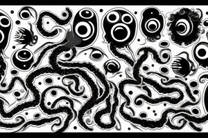 huge black mass of a lot of tentacles and a lot of randomly placed eyeballs horizontally symmetric tattoo idea