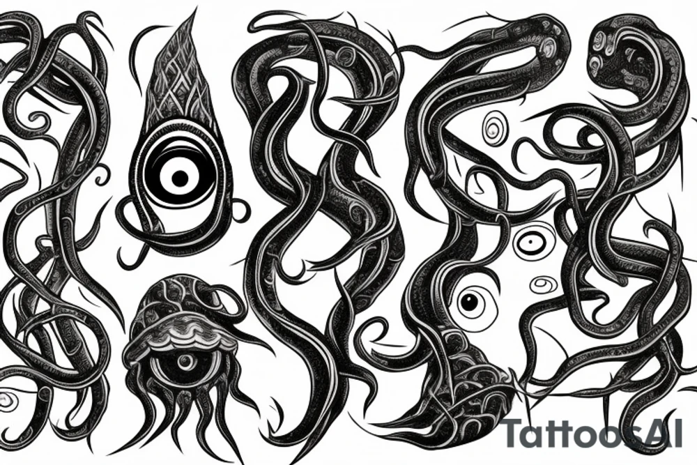 Hermaeus Mora
 huge black mass of a lot of tentacles and a lot of randomly placed eyeballs horizontally symmetric tattoo idea