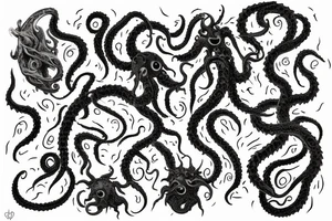 "Hermaeus Mora" huge black mass  in the middle of a lot of tentacles from middle to out and a lot of randomly placed eyeballs 

horizontally symmetric 
with necronormicon tattoo idea