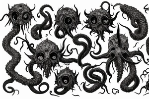 "Hermaeus Mora" huge black mass  in the middle of a lot of tentacles from middle to out and a lot of randomly placed eyeballs 

horizontally symmetric 
with necronormicon tattoo idea