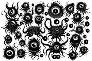 "Hermaeus Mora" huge black mass  in the middle of a lot of tentacles with eyeballs from middle to out and a lot of randomly placed eyeballs 

horizontally symmetric 
with necronormicon tattoo idea