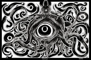 "Hermaeus Mora" huge black mass  in the middle of a lot of tentacles with eyeballs from middle to out and a lot of randomly placed eyeballs 

horizontally symmetric 
with necronormicon tattoo idea