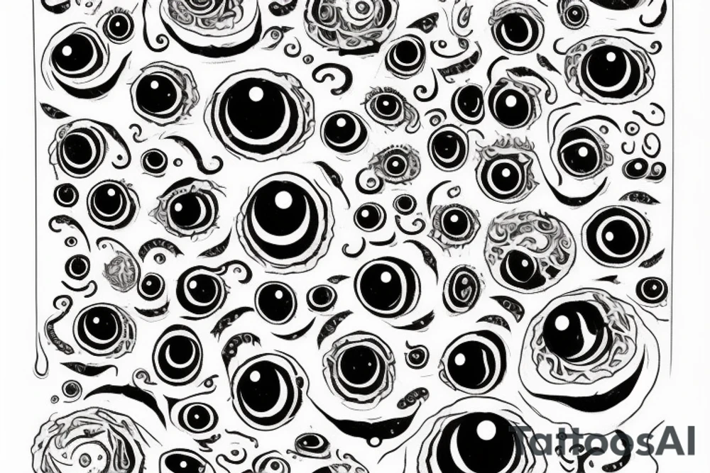 "Hermaeus Mora" huge black mass  in the middle of a lot of tentacles with eyeballs from middle to out and a lot of randomly placed eyeballs 

horizontally symmetric 
with necronormicon tattoo idea