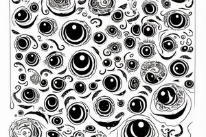 "Hermaeus Mora" huge black mass  in the middle of a lot of tentacles with eyeballs from middle to out and a lot of randomly placed eyeballs 

horizontally symmetric 
with necronormicon tattoo idea