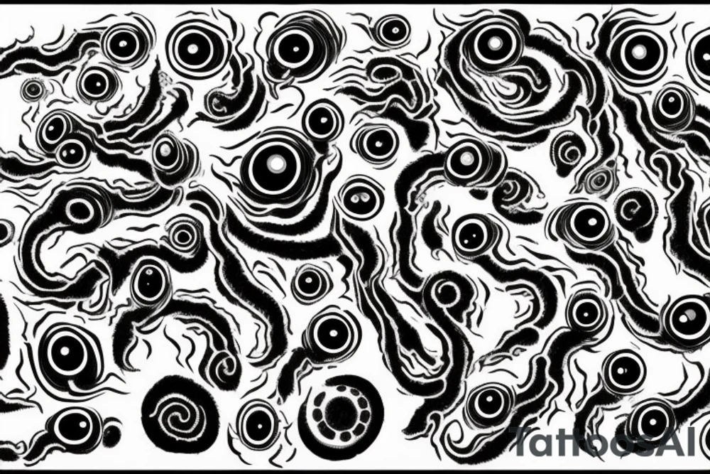 "Hermaeus Mora" huge black mass  in the middle of a lot of tentacles with eyeballs from middle to out and a lot of randomly placed eyeballs 

horizontally symmetric 
with necronormicon tattoo idea