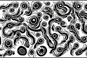 "Hermaeus Mora" huge black mass  in the middle of a lot of tentacles with eyeballs from middle to out and a lot of randomly placed eyeballs 

horizontally symmetric 
with necronormicon tattoo idea