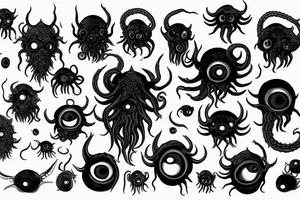 "Hermaeus Mora" huge black mass  in the middle of a lot of tentacles with eyeballs from middle to out and a lot of randomly placed eyeballs 

horizontally symmetric 
with necronormicon tattoo idea